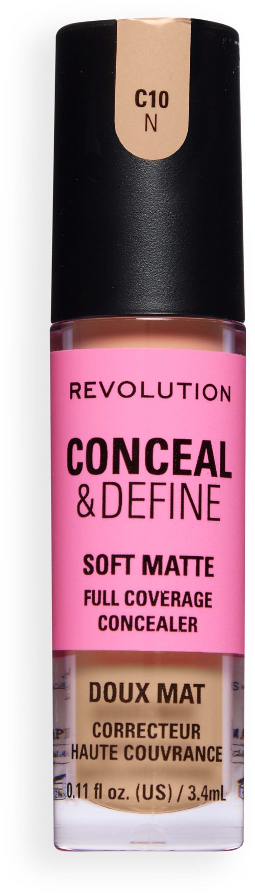 Punainen Revolution Conceal & Define soft matte peitevoide, jossa beige korkki ja väri C10 N.