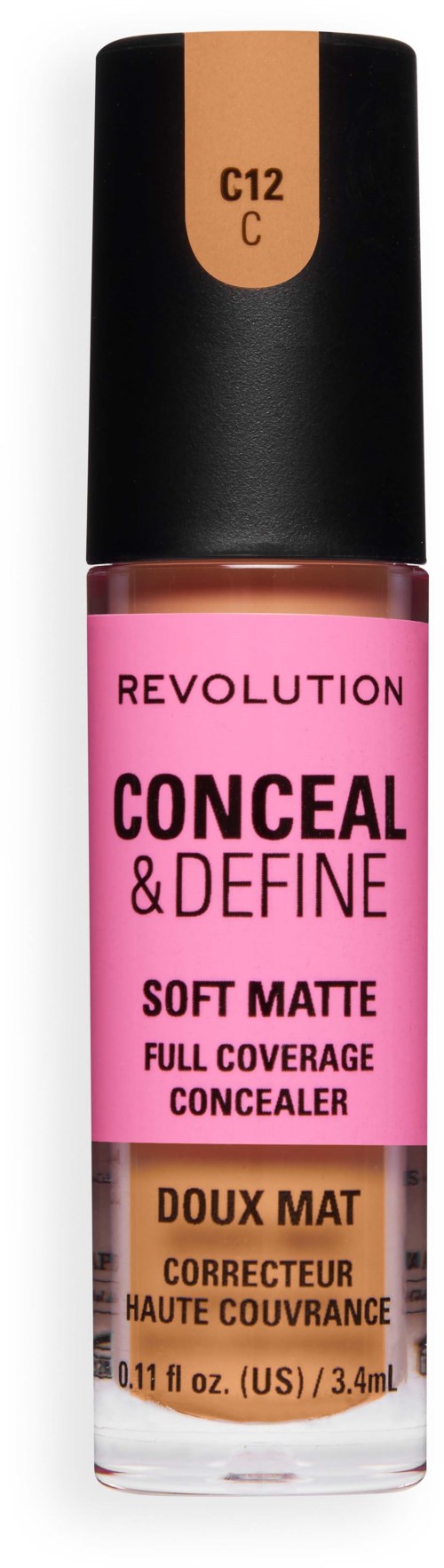 Pinkki pullo Revolution Conceal & Define Soft Matte peittävä piiloväri ja huultenrajauskynä.