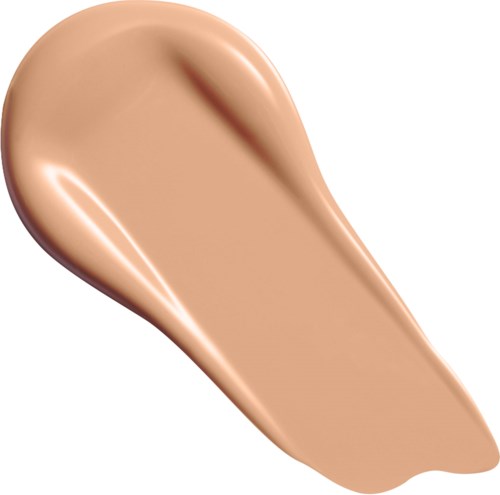 Sujuva beige nestemäinen meikkivoide näytteenä kermaisessa tekstuurissa valkoisella taustalla.
