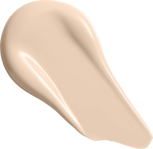 Beige kosmetiikkavoide näytteenä valkoisella taustalla.