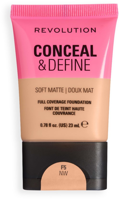 Putki Revolution Conceal & Define -meikkivoidetta sävy F5 NW, jossa on tuoteseloste ja tiedot.