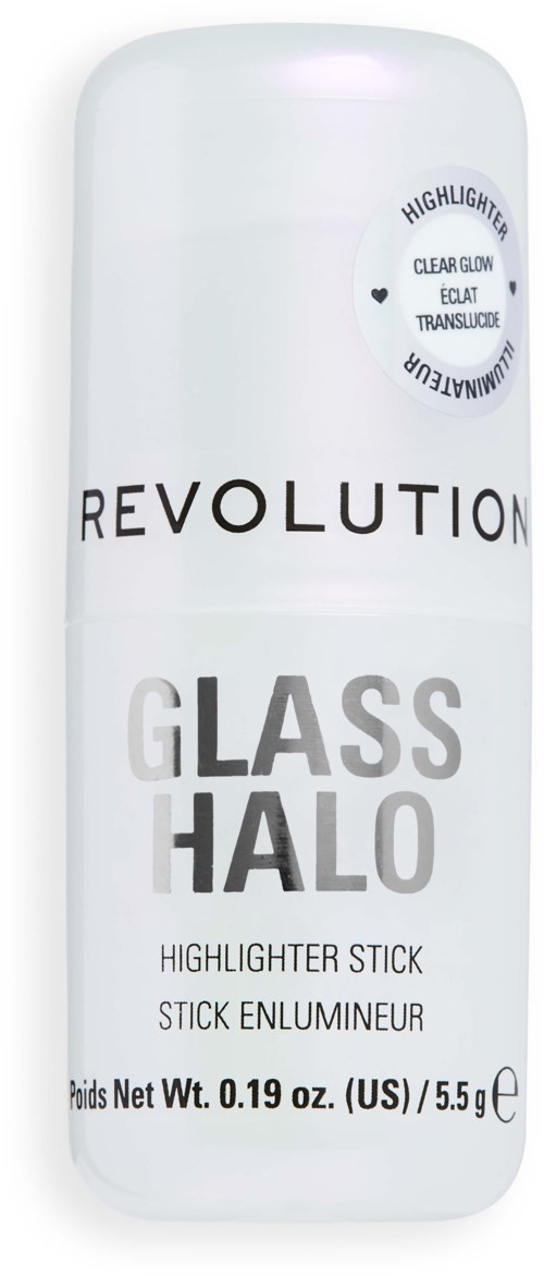 Een witte cilindervormige markeerstift met zwarte en grijze tekst, merknaam Revolution, en productgegevens in kleinere letters.