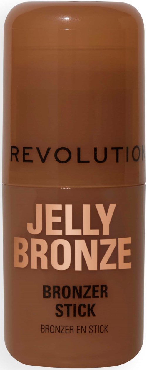 A brown stick labeled 'Jelly Bronze' for tanning skin, with a darker cap above it.