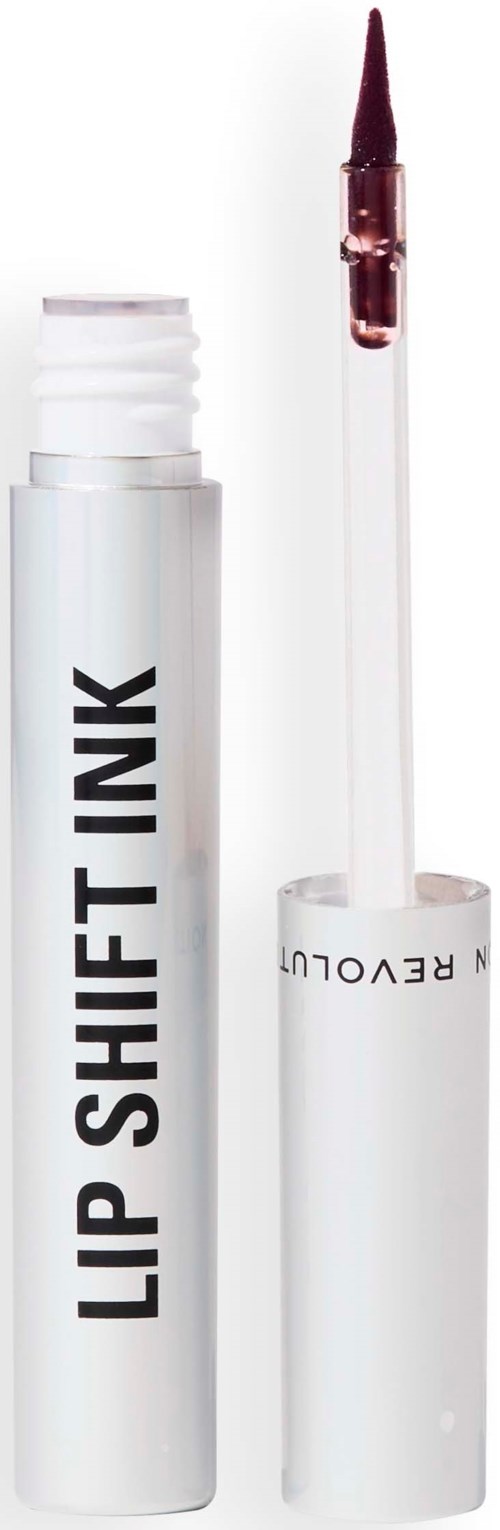 Een witte lippenstiftverpakking met 'LIP SHIFT INK' en een penseelapplicator.