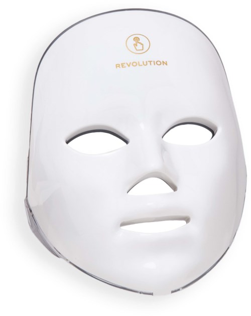 White facial mask with the Revolution logo at the top.
