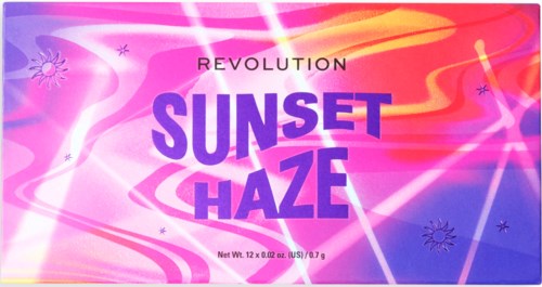 Colorful background with pink, purple, and orange hues, featuring the text 'REVOLUTION SUNSET HAZE' in bold letters.