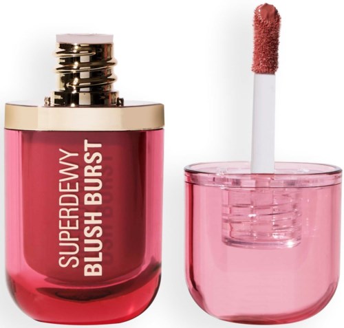 Blush in a bottle with a cap and a separate applicator wand next to it.