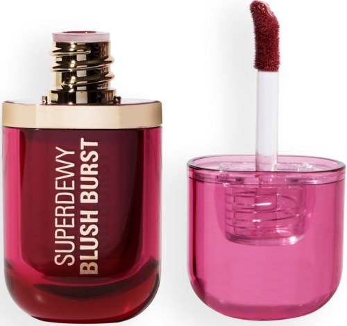 Lipgloss met applicatorspons, in een roze container, met glanzende gouden dop en afgewerkt uiterlijk.