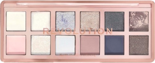 Luomiväripalette, jossa on kymmenen eri väriä, kuten pinkkiä, valkoista, lilaa, harmaata, sinistä ja ruskeaa.