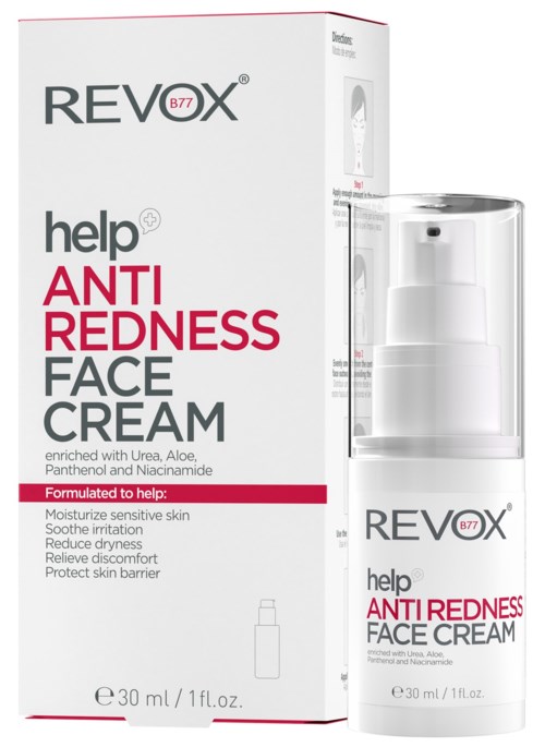 Kuvassa on Revox anti-Redness kasvovoide, joka rauhoittaa ihoa ja vähentää punoitusta.