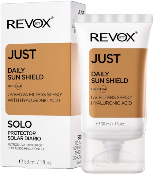 Zonnebrandcrème met REVEX Just Daily Sun Shield, hyaluronzuur, SPF 50+, 30 ml.