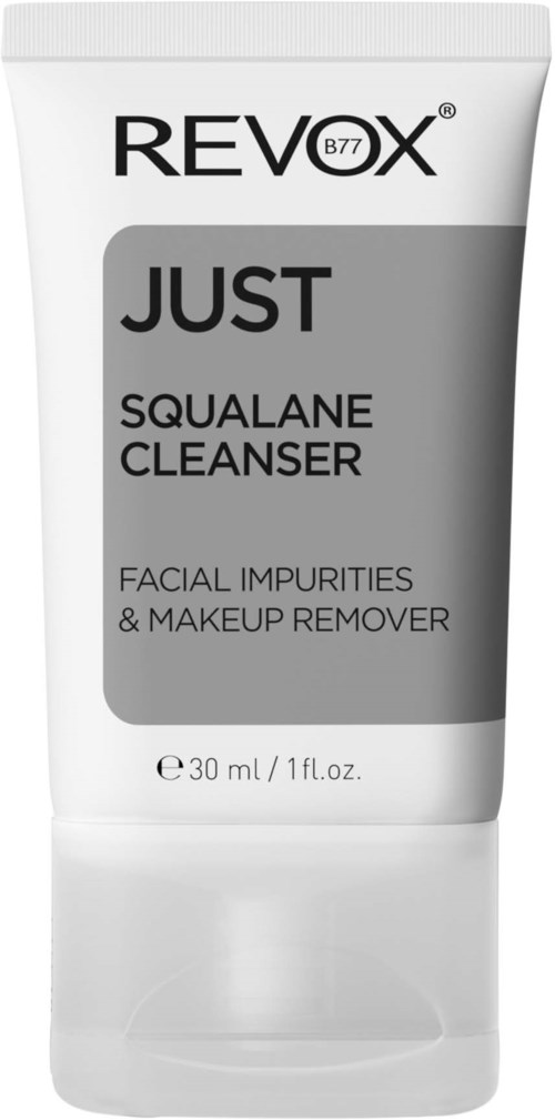 De afbeelding toont een tube Revox Just Squalane Cleanser voor gezichtsonreiniging en make-upverwijdering.