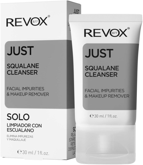 Squalane reiniger in tube en doos, voor make-up verwijdering en huidreiniging.