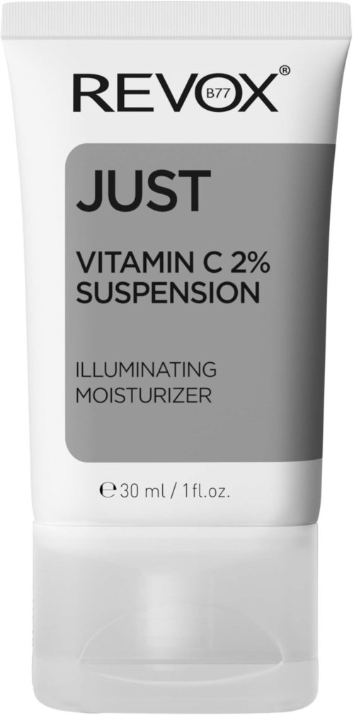 En vit tub med en grå etikett som visar märket REVOX, och nämner vitamin C, ansiktskräm och 30 ml.