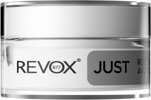 Een kleine ronde pot met zilveren deksel, gelabeld 'REVOX B77 JUST' in zwarte en grijze tekst.