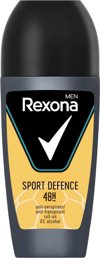Een mannen roll-on deodorant met zwart en geel verpakking, gelabeld voor 48 uur bescherming en alcoholvrij.