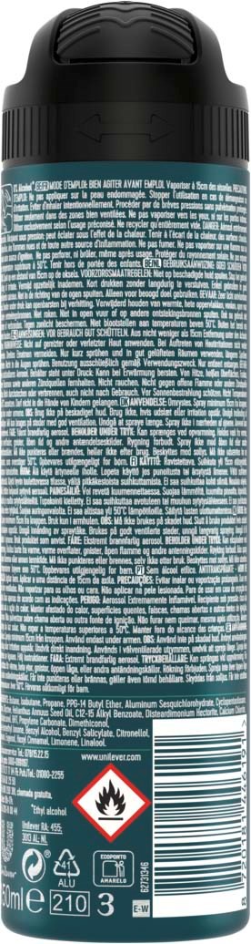 Een lange, cilindrische container met een zwart deksel, bedekt met kleine tekst, symbolen voor brandgevaar en recycling, en een streepjescode.