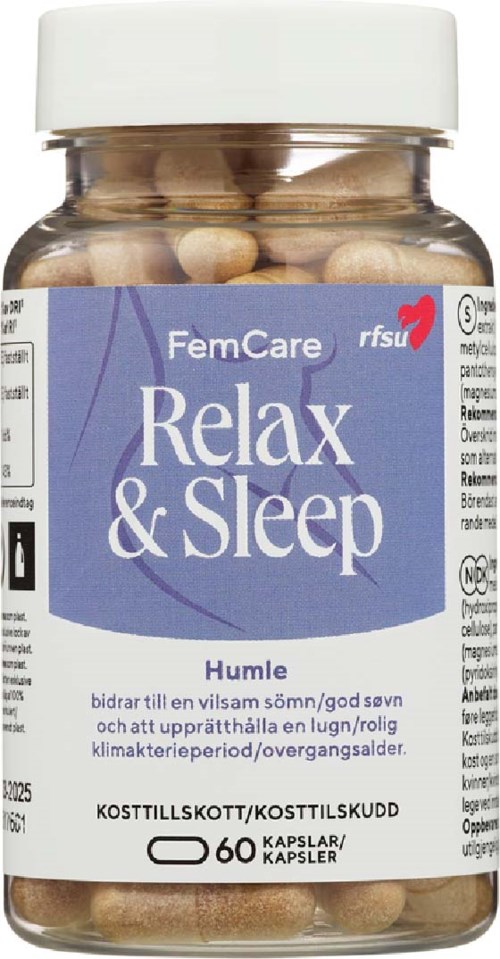 A bottle labeled 'Relax & Sleep' with pills inside, promoting better sleep and calming during climate change seasons.