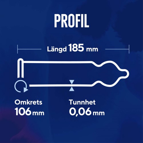 Profiilikuvaaja, jossa on pituus 185 mm, ympärysmitta 106 mm ja paksuus 0,06 mm.