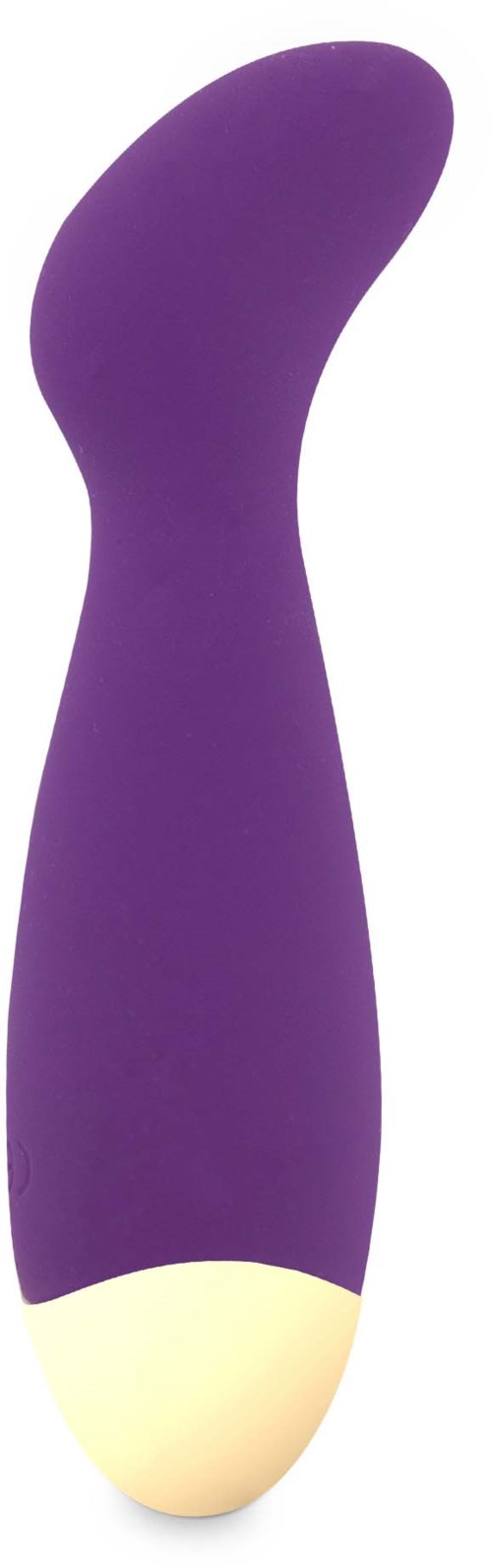 Ein violettes und weißes gebogenes Gerät, vermutlich ein Massagegerät oder Vibrator.