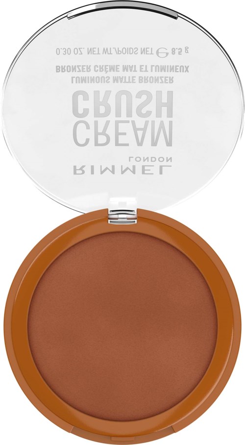 Pyöreä bronzer, jossa kirkas kansi ja Sun Kissed-merkintä, lämmin ruskea sävy.