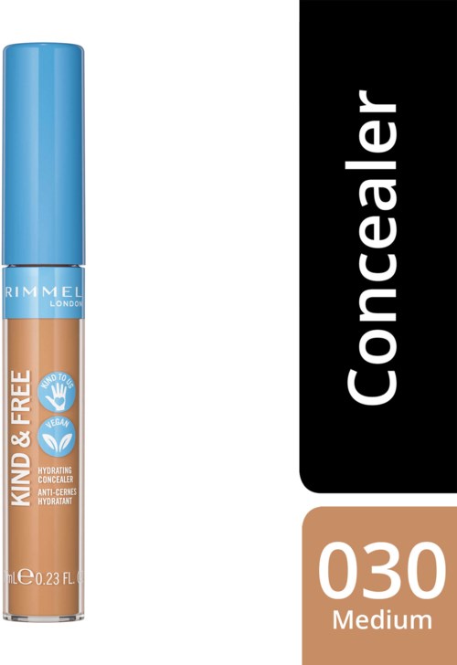 A concealer stick with a blue cap and beige color, labeled as medium shade 030, for hiding skin imperfections.