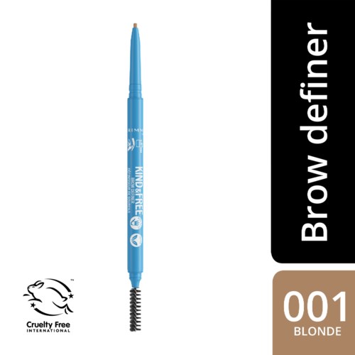 A blue brow pencil with a spoolie on one end and a twist-up mechanism.