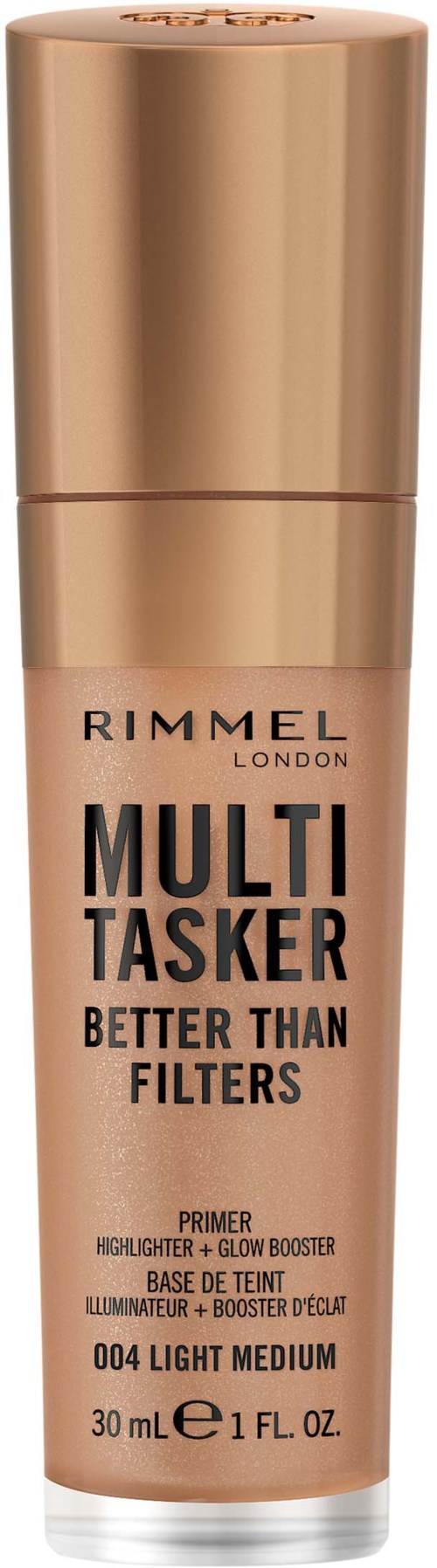 Rimmel London Multi Tasker primer -pullose, tarkoitettu vaalealle keskiselle ihonsävylle, hehkuva vaikutus.