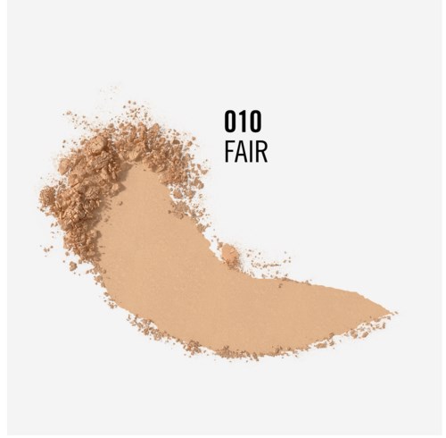 A trail of beige powder with the words '010 FAIR' near the top right corner.