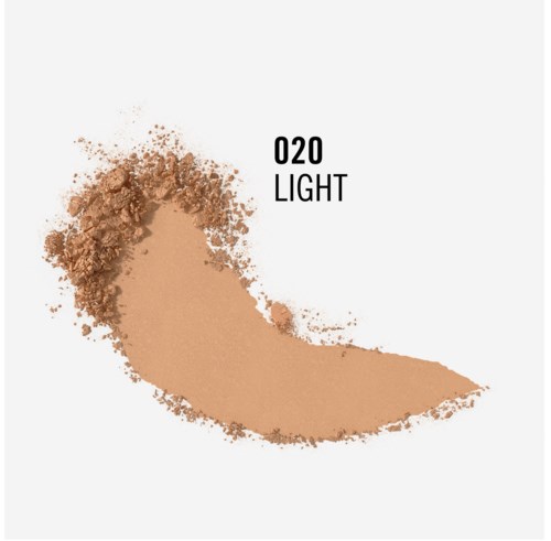 Light beige powder spread on a white background with label 020 LIGHT.