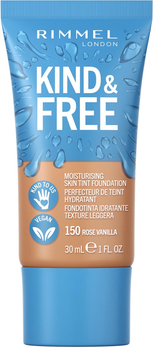 Eine Tube Feuchtigkeitsgrundierung mit blauer und beiger Gestaltung, Wassertropfen, und Hinweis auf empfindliche Haut.