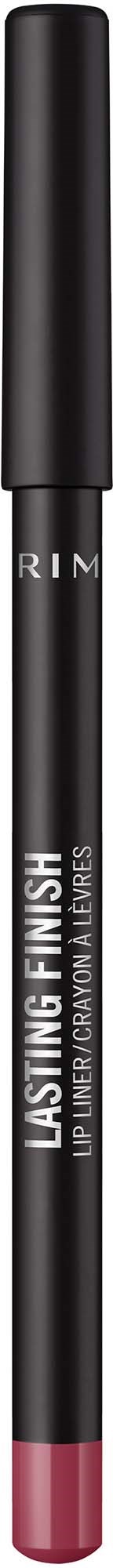 A black lip liner pencil with a pink tip and text indicating 