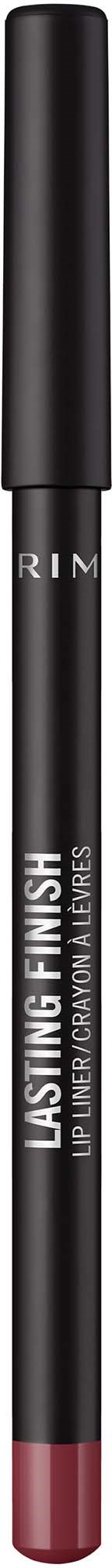 A black makeup pencil with white lettering for lip color, labeled 'Lasting Finish'.