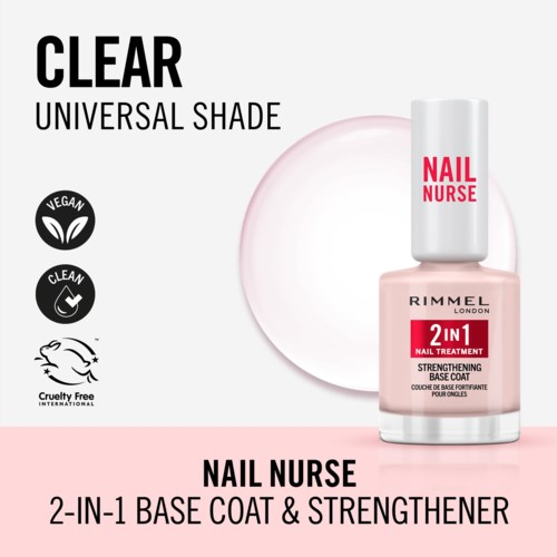 Nail Nurse 2-in-1 base coat and strengthener, vegan, clean, cruelty-free, for strong nails.