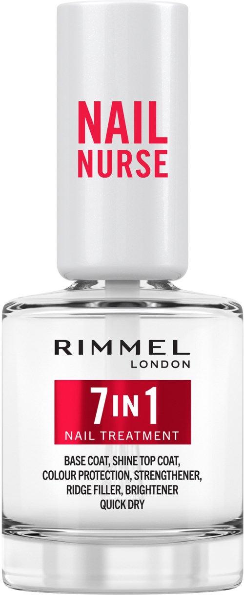 A clear nail polish bottle labeled 'Nail Nurse' and '7 in 1' with a white cap, showing the product features.