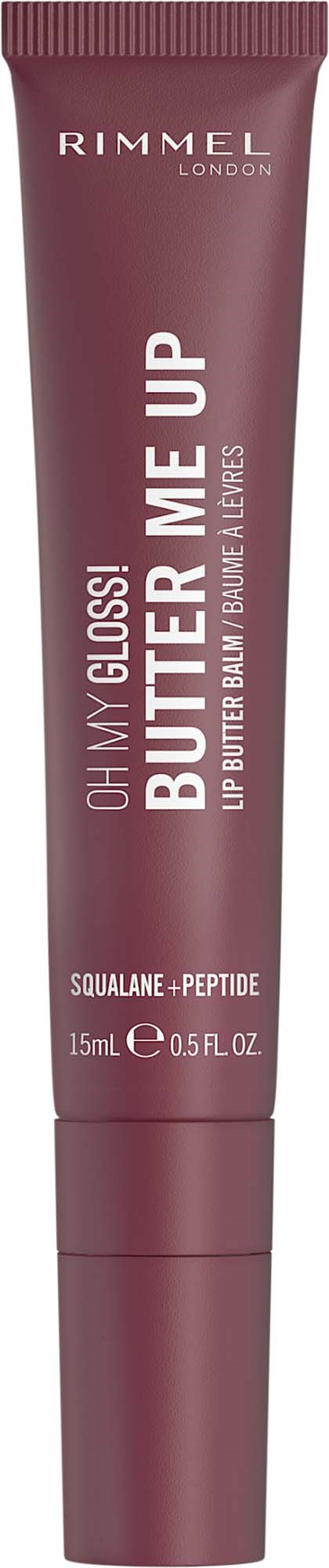 Rimmel läppbalsamtub, rosa nyans, märkt Oh My Gloss, Butter Me Up, Squalane + Peptide, 15ml.