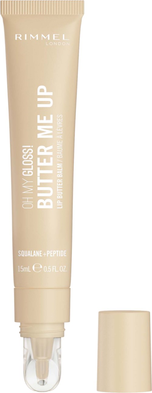 En beige tub från Rimmel London Bye Bye Dry Bubble Up grundkräm med klar appliceringsspets.