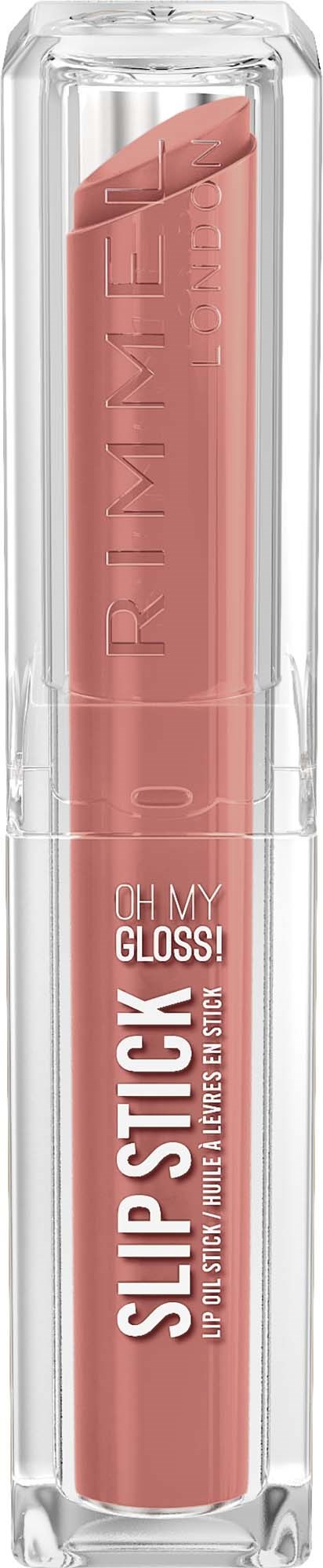 En rosa leppestift i gjennomsiktig emballasje med merket RimLIFE og etiketten Oh My Gloss.