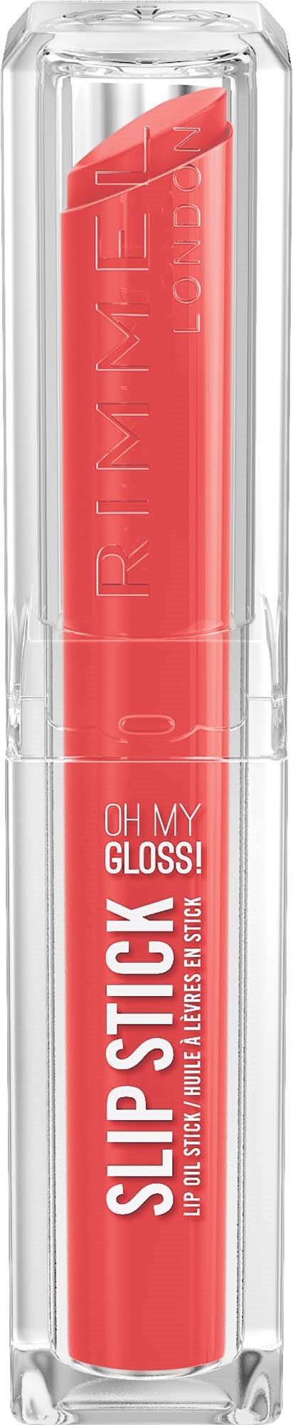 Leppeglans i klar tube med rosa nyanse og hvit etikett som sier Oh My Gloss og Slip Stick.