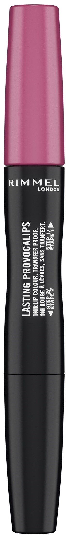 En svart och rosa tub med Rimmel London lasting provocalips flytande läppstift.