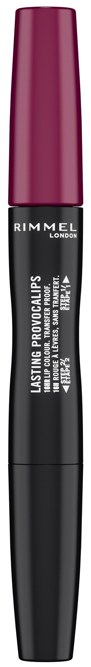 A black and pink tube of Rimmel London mascara with white text, standing upright.