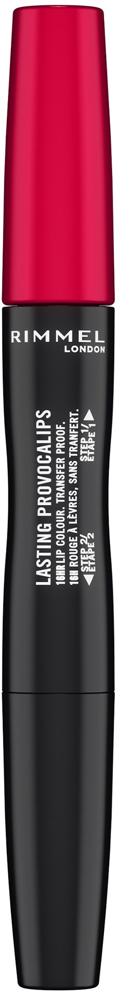 A black and pink tube of Rimmel London lip gloss with white text on it.