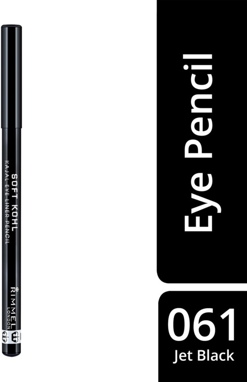 A black eye pencil labeled 'Soft Kohli' and 'Jet Black' with the number 061, positioned next to a black and white background.