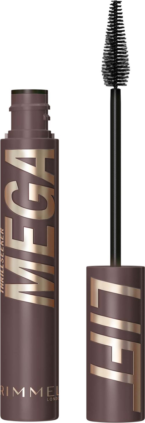Rimmel mascara-rør med børsten trukket ut, viser øyevipper.