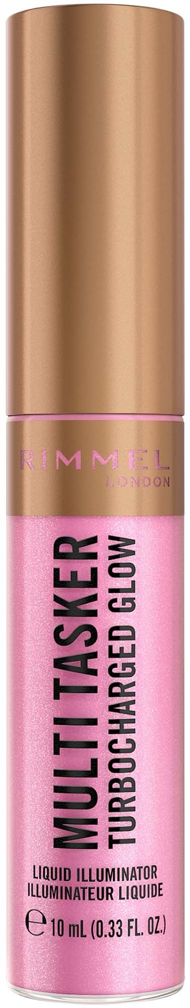 A pink and gold tube of liquid highlighter with the words "MULTI TASKER TURBO CHARGED GLOW" on it.