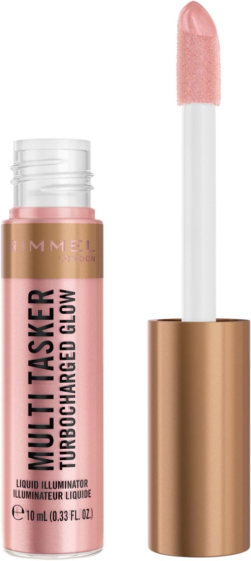 Lip gloss tube with applicator, pink color, gold cap, and branding on the label.