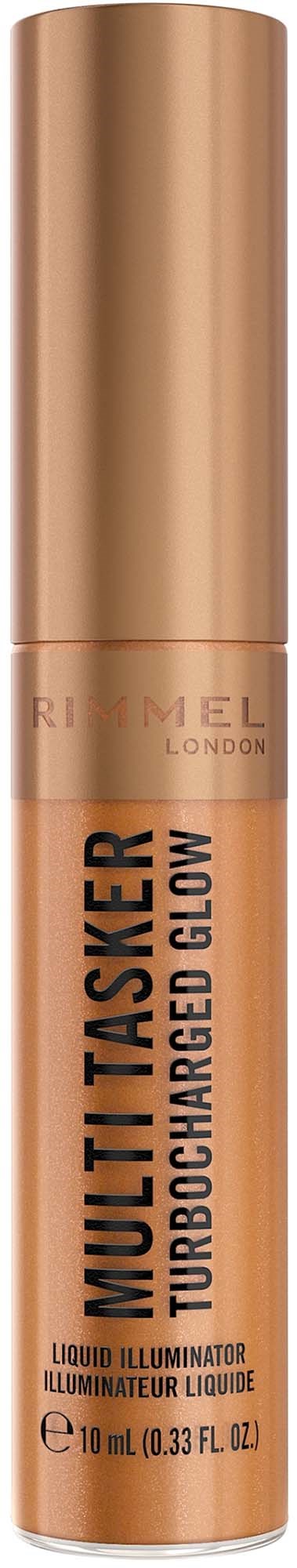 A tube of highlighter makeup with a metallic cap and the label 'Multi-Tasker Turbo Charged Glow'.