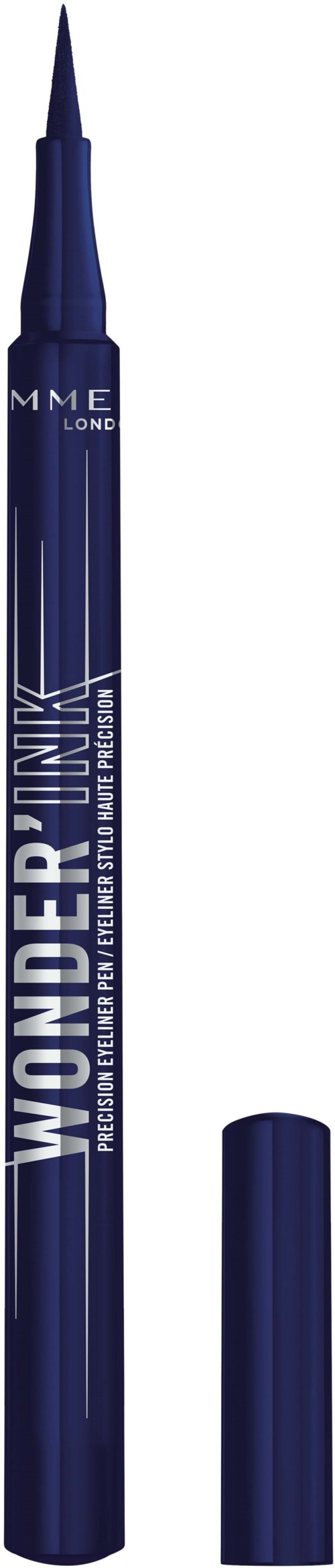 A blue liquid eyeliner pen with a cap, labeled 'Wonder' and 'INK' on the body.