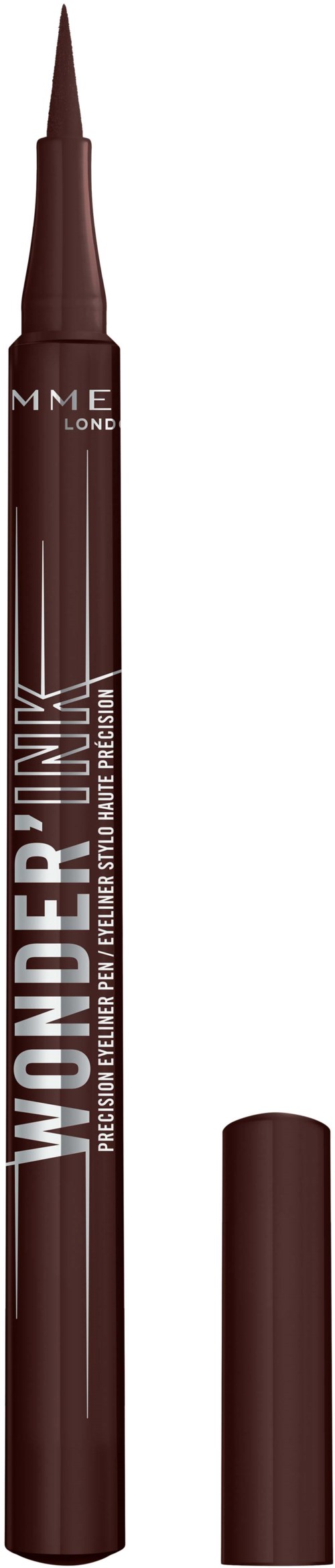 A brown liquid eyeliner pen with a cap, labeled "Wonder'J Pump" and "MIME London."