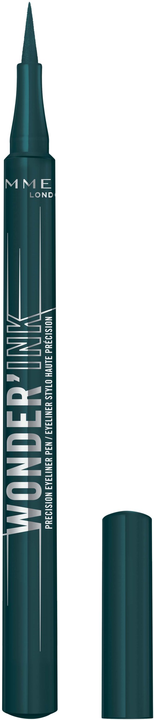 A blue liquid eyeliner pen from M―A―C, labeled 'WONDER' and 'INK'. Cap is off showing the fine tip.
